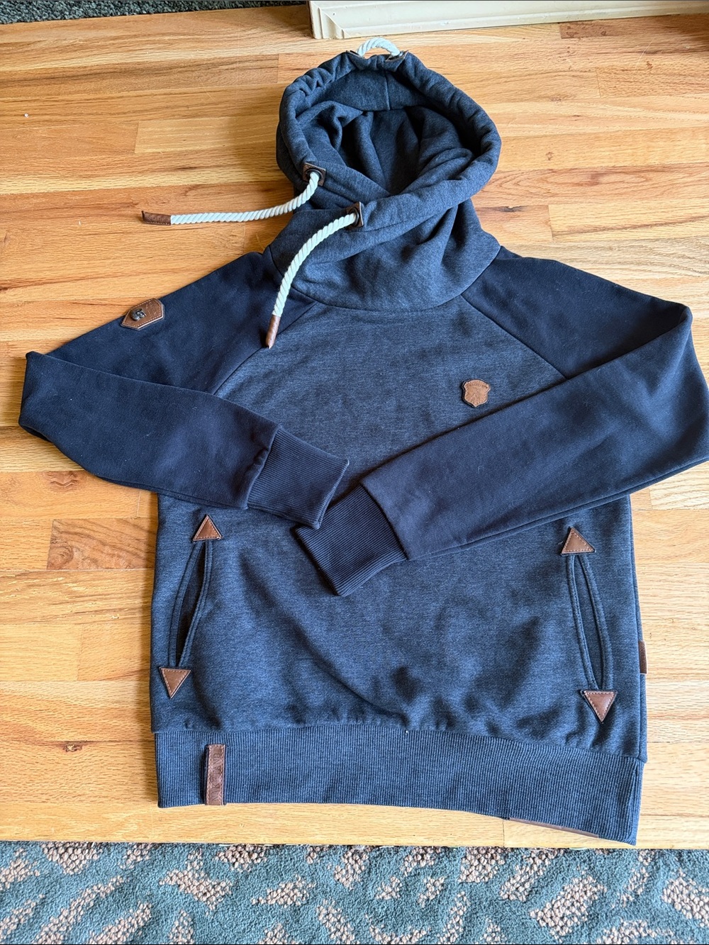 Naketano Women’s Black  & Grey  Pullover Hoodie with Contrast Trim
